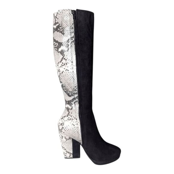 POUR LA VICTOIRE Tall Snakeskin Black Suede Heeled Boot Size 7.5 - Picture 7 of 10